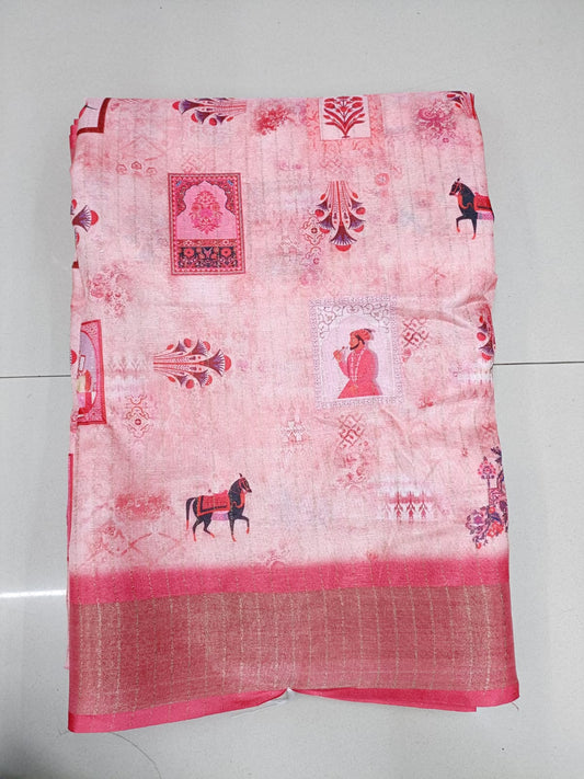 Handloom Recozari Silk Saree – Royal Blue, Silver Zari Border (Design 047)