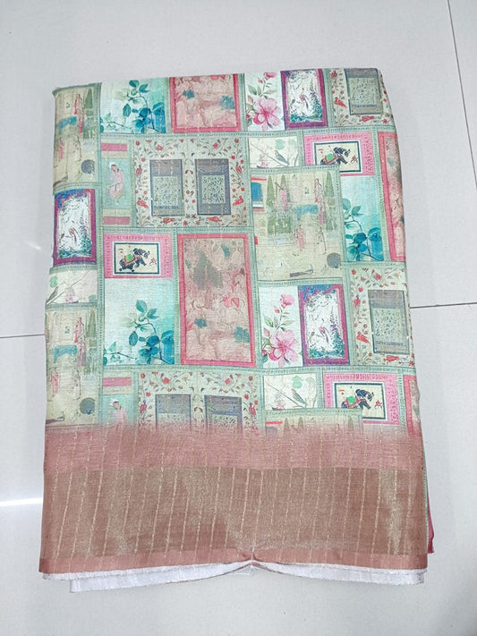 Handloom Recozari Silk Saree – Rust Orange with Charcoal accents, Zari Border (Design 044)