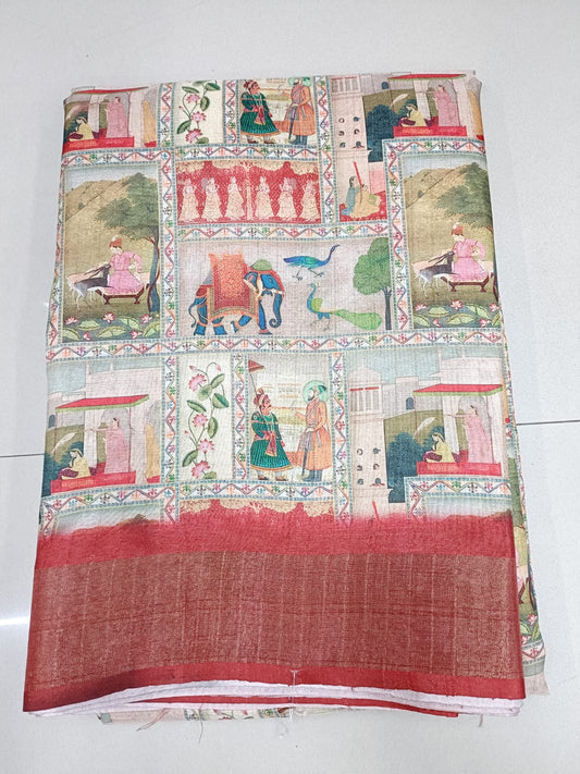 Handloom Recozari Silk Saree – Crimson Red with Ruby Red accents, Silver Zari Border (Design 133)