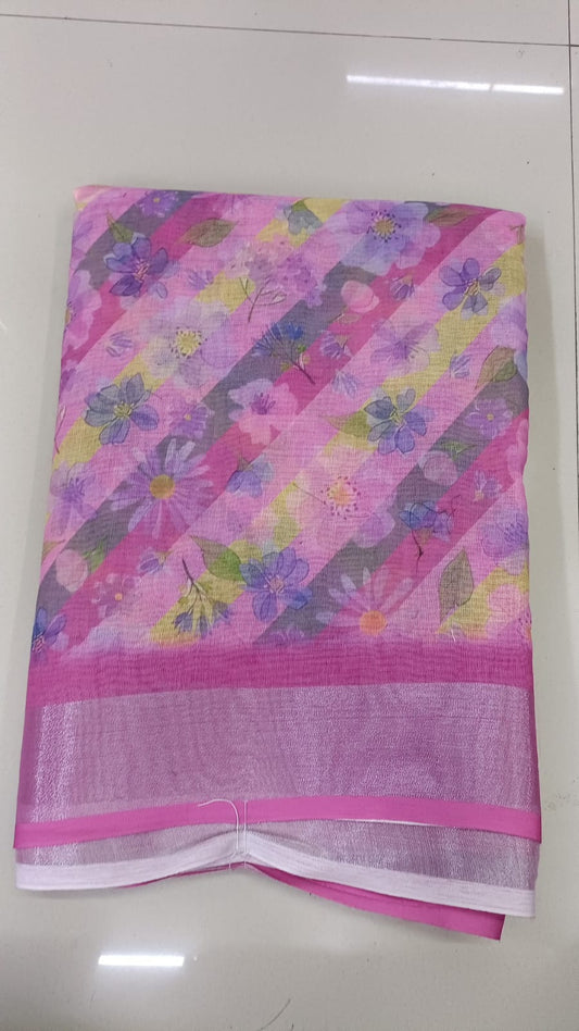 Handloom Recozari Silk Saree – Cobalt Blue with Magenta Pink accents, Silver Zari Border (Design 027)