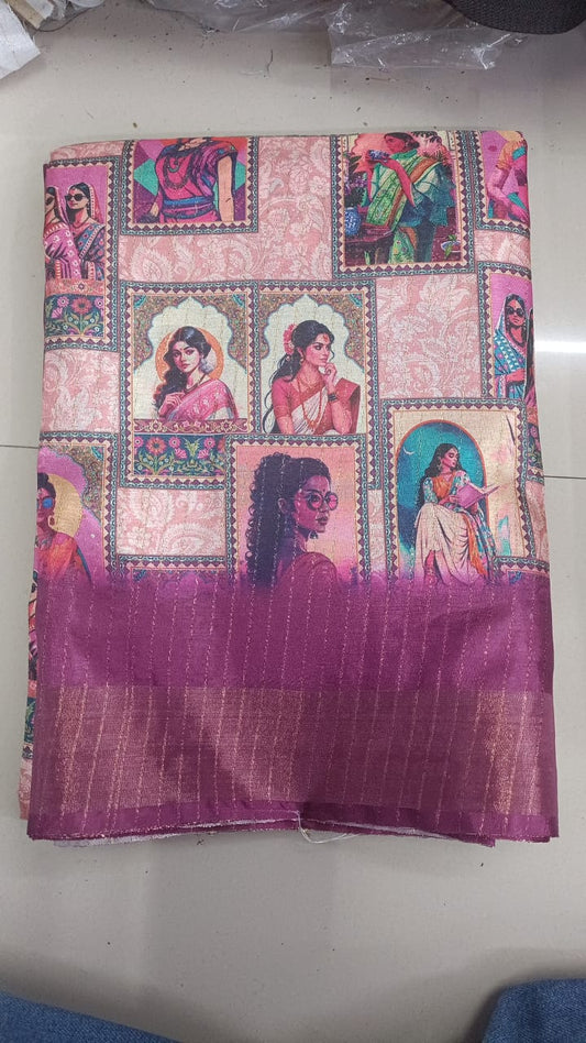 Handloom Recozari Silk Saree – Ruby Red with Saffron Orange accents, Silver Zari Border (Design 033)