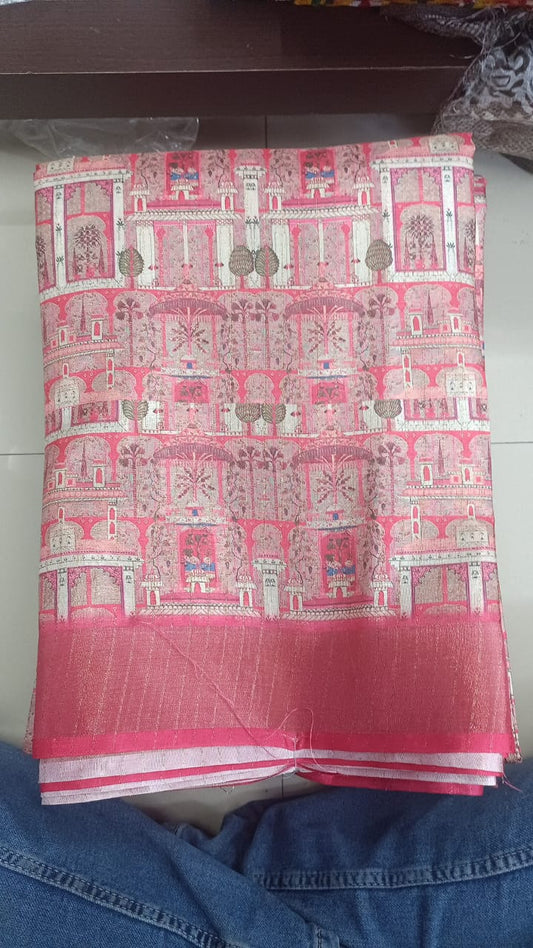 Handloom Recozari Silk Saree – Magenta Pink with Royal Purple accents, Silver Zari Border (Design 096)