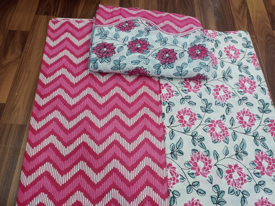 Jaipuri Cotton Block Print 60 40 Fabric Set - Design 171