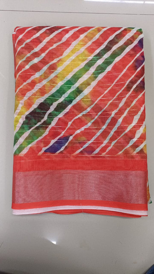 Handloom Recozari Silk Saree – Mustard Yellow with Lime Green accents, Silver Zari Border (Design 059)