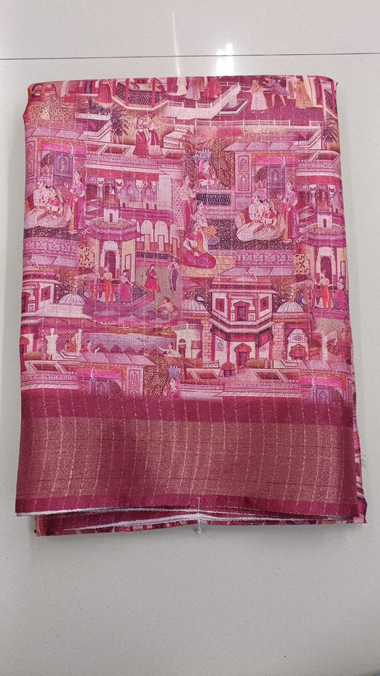 Handloom Recozari Silk Saree – Silver Grey with Ruby Red accents, Silver Zari Border (Design 176)