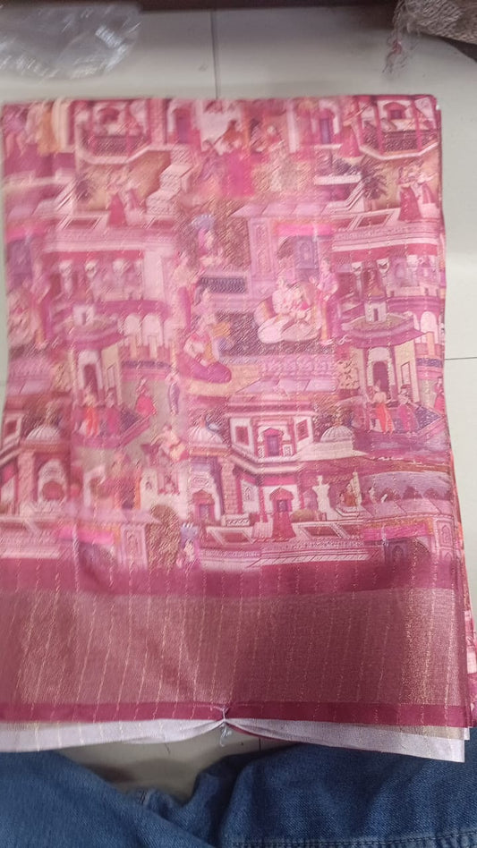 Handloom Recozari Silk Saree – Rust Orange with Ruby Red accents, Silver Zari Border (Design 028)