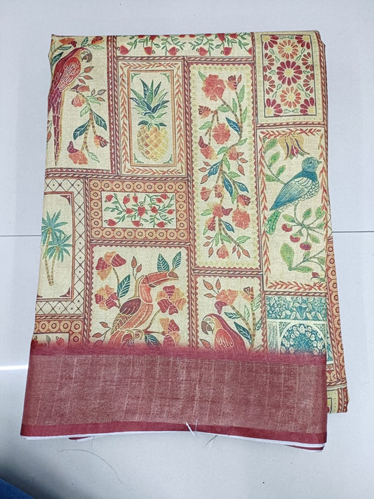 Handloom Recozari Silk Saree – Magenta Pink with Saffron Orange accents, Silver Zari Border (Design 200)