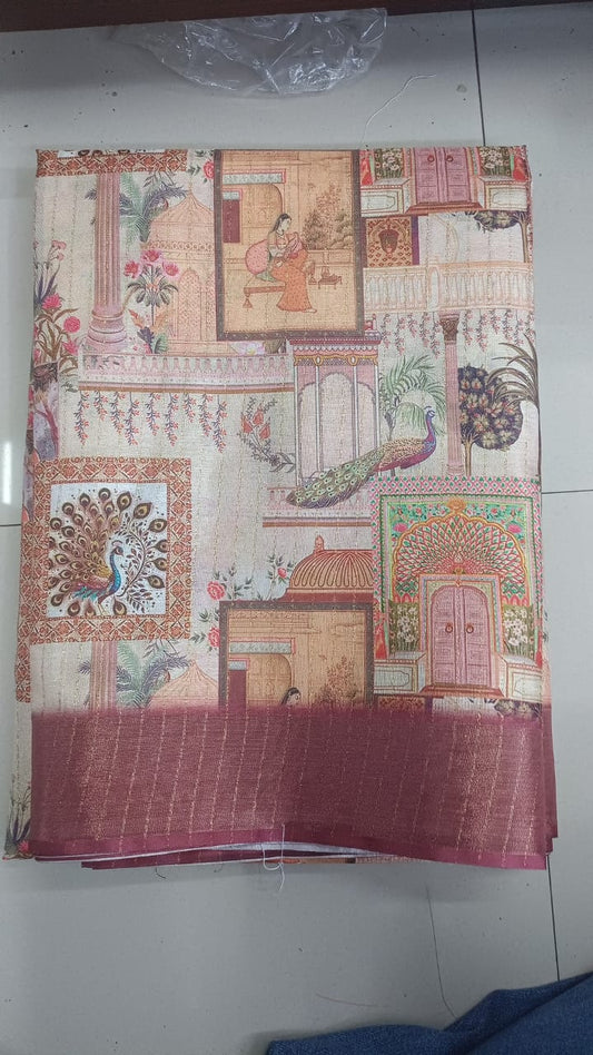 Handloom Recozari Silk Saree – Crimson Red, Zari Border (Design 126)