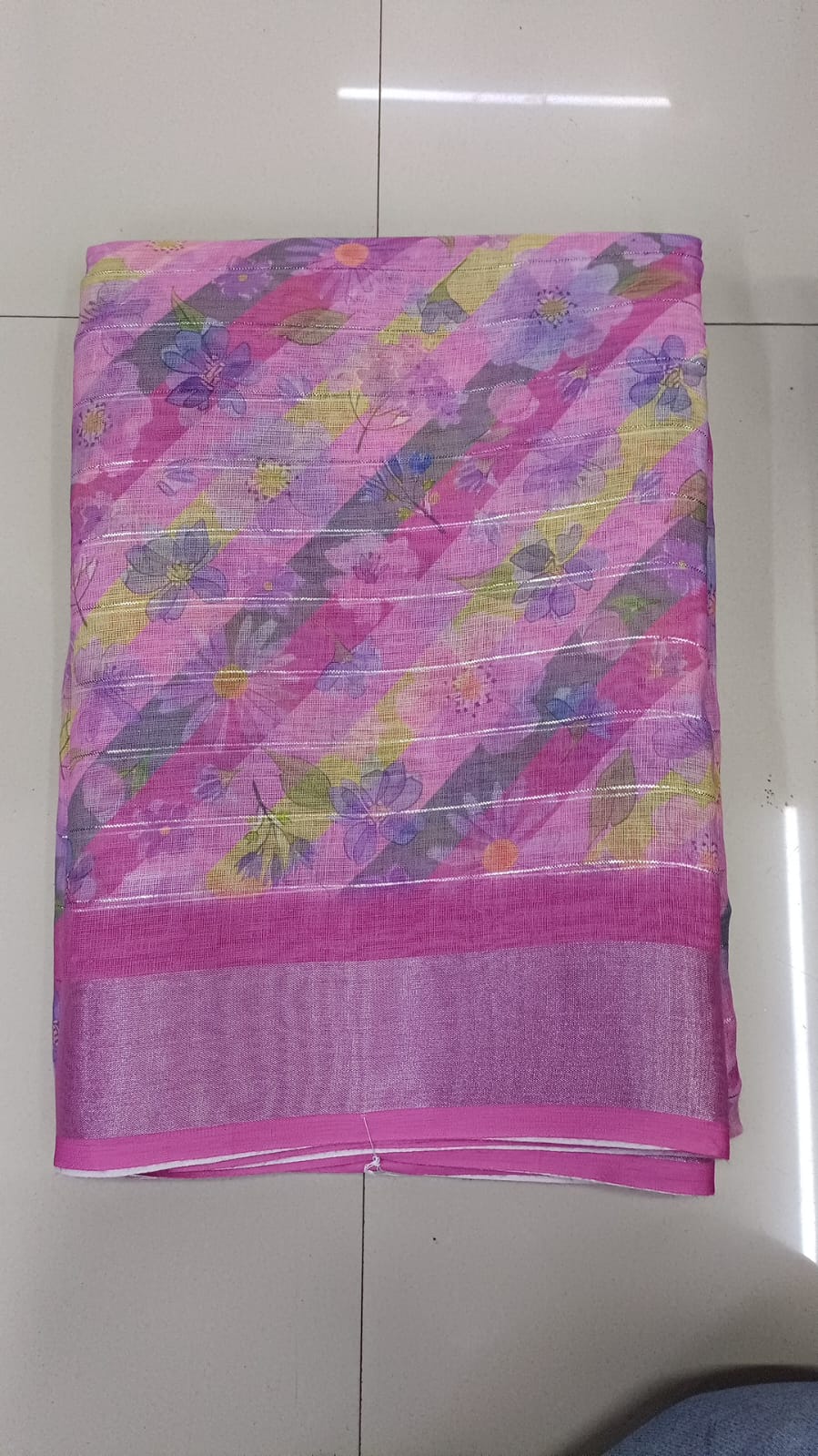 Handloom Recozari Silk Saree – Saffron Orange with Ruby Red accents, Silver Zari Border (Design 186)
