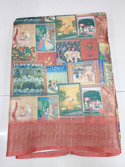 Handloom Recozari Silk Saree – Rust Orange with Ruby Red accents, Zari Border (Design 052)
