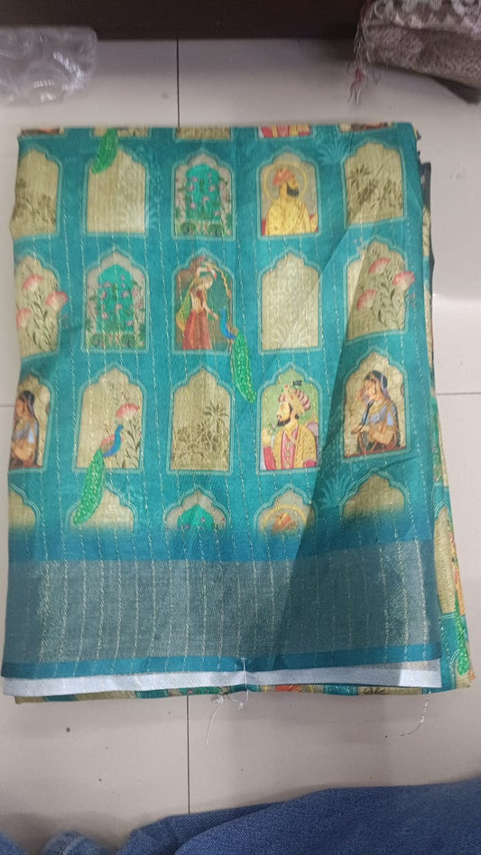 Handloom Recozari Silk Saree – Ruby Red with Saffron Orange accents, Silver Zari Border (Design 083)