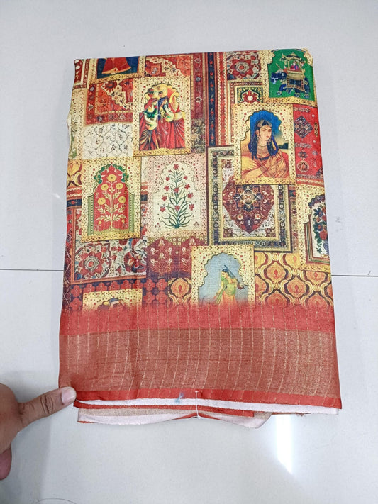 Handloom Recozari Silk Saree – Mustard Yellow with Crimson Red accents, Zari Border (Design 117)