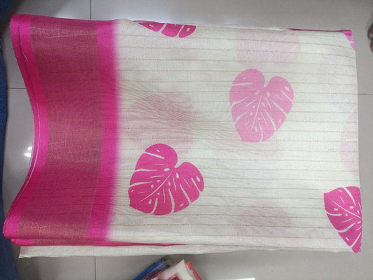 Handloom Recozari Silk Saree – Silver Grey with Ruby Red accents, Silver Zari Border (Design 185)