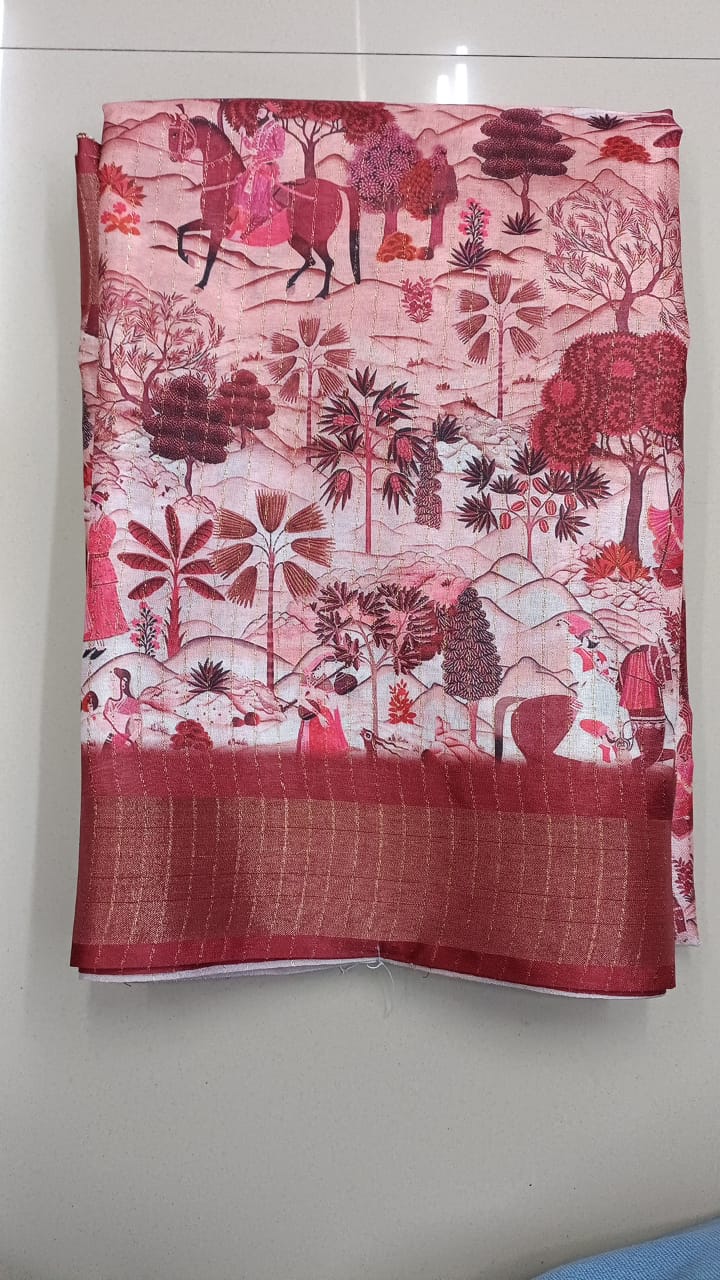 Handloom Recozari Silk Saree – Ruby Red with Rust Orange accents, Zari Border (Design 165)