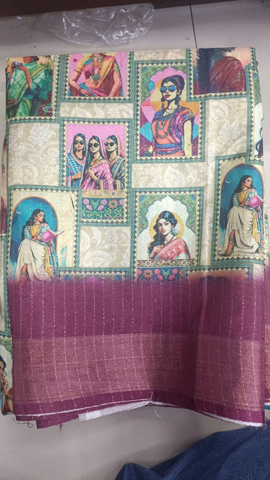Handloom Recozari Silk Saree – Silver Grey with Royal Blue accents, Silver Zari Border (Design 090)