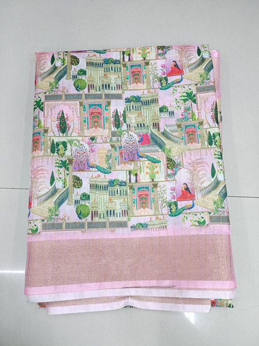 Handloom Recozari Silk Saree – Ruby Red with Rust Orange accents, Silver Zari Border (Design 192)