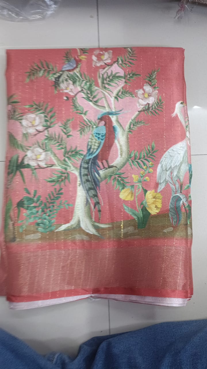 Handloom Recozari Silk Saree – Emerald Green with Aqua Blue accents, Silver Zari Border (Design 046)