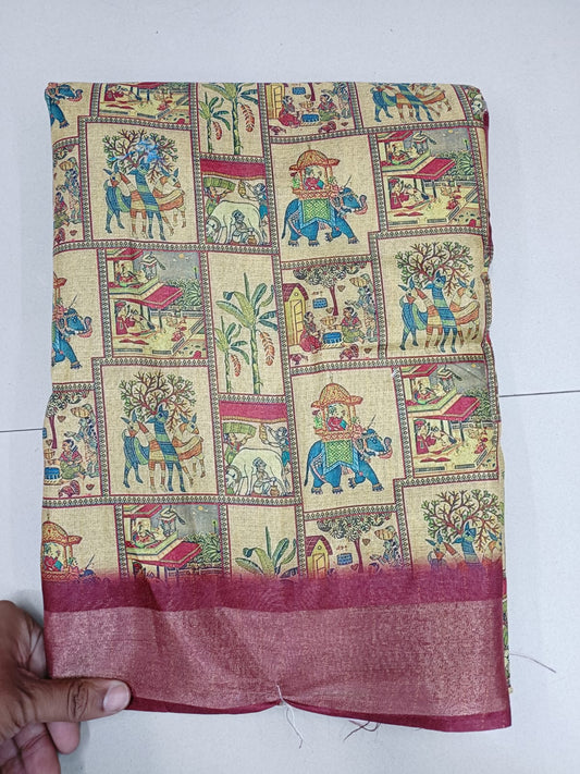 Handloom Recozari Silk Saree – Ruby Red, Silver Zari Border (Design 160)