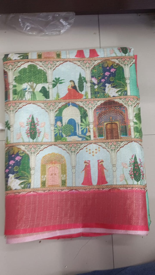 Handloom Recozari Silk Saree – Crimson Red, Zari Border (Design 110)