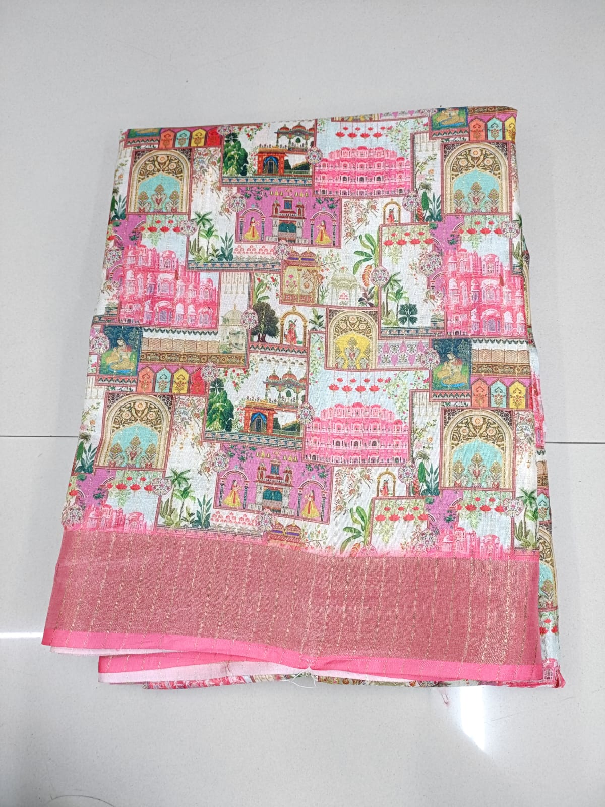 Handloom Recozari Silk Saree – Ruby Red with Saffron Orange accents, Silver Zari Border (Design 142)