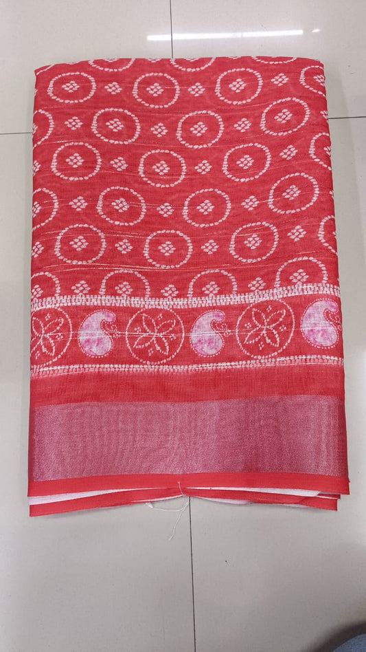 Handloom Recozari Silk Saree – Ruby Red, Silver Zari Border (Design 061)
