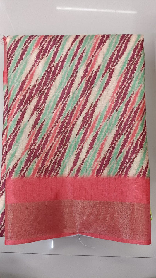 Handloom Recozari Silk Saree – Silver Grey with Ruby Red accents, Silver Zari Border (Design 094)