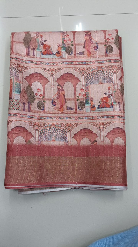 Handloom Recozari Silk Saree – Bottle Green with Rust Orange accents, Zari Border (Design 049)