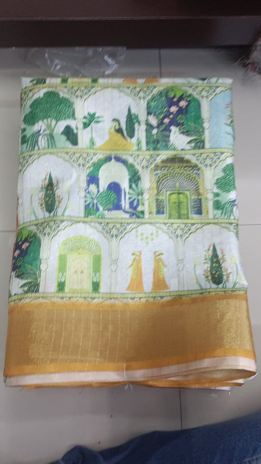 Handloom Recozari Silk Saree – Bottle Green, Zari Border (Design 075)