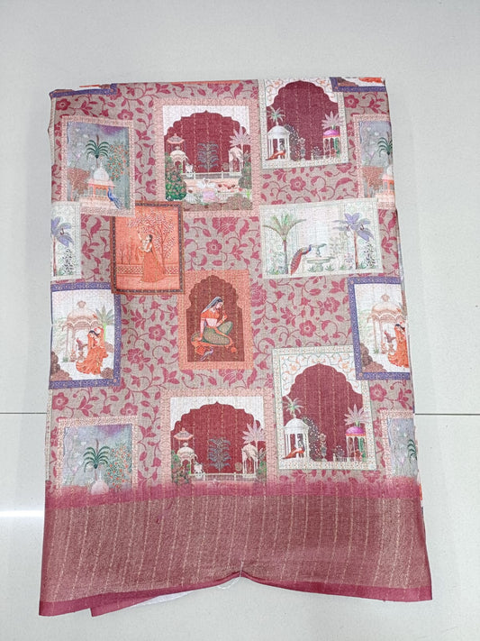 Handloom Recozari Silk Saree – Silver Grey with Rust Orange accents, Silver Zari Border (Design 168)