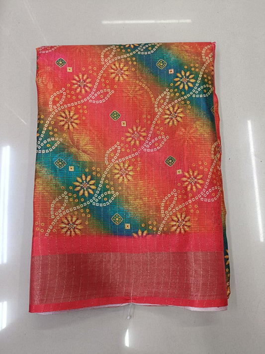 Handloom Recozari Silk Saree – Ruby Red, Silver Zari Border (Design 220)