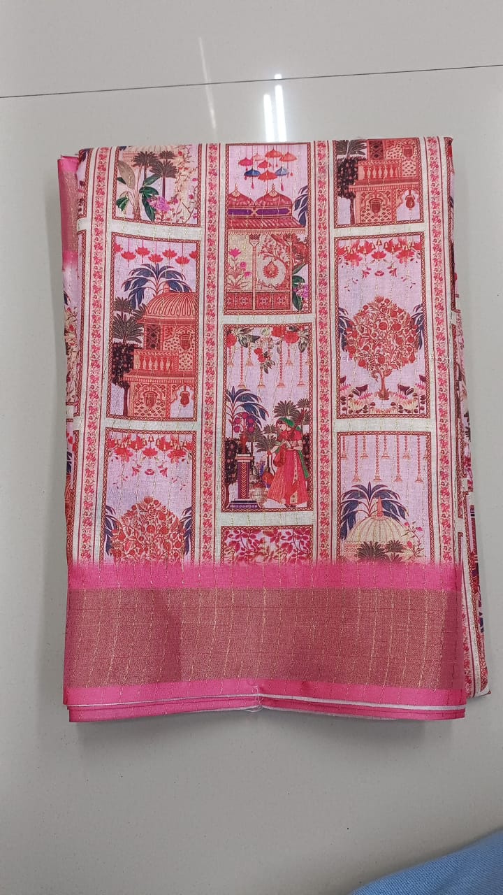 Handloom Recozari Silk Saree – Rust Orange with Ruby Red accents, Silver Zari Border (Design 039)