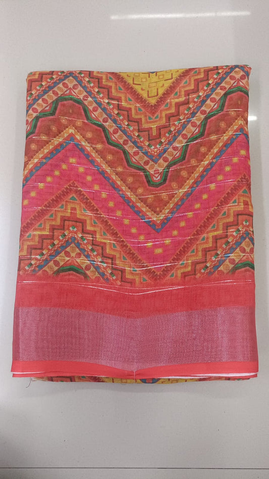Handloom Recozari Silk Saree – Ruby Red with Rust Orange accents, Zari Border (Design 042)