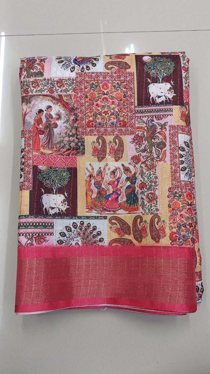 Handloom Recozari Silk Saree – Ruby Red with Silver Grey accents, Silver Zari Border (Design 213)