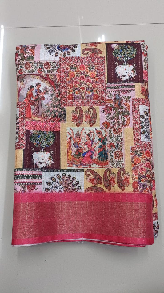 Handloom Recozari Silk Saree – Ruby Red with Silver Grey accents, Silver Zari Border (Design 213)