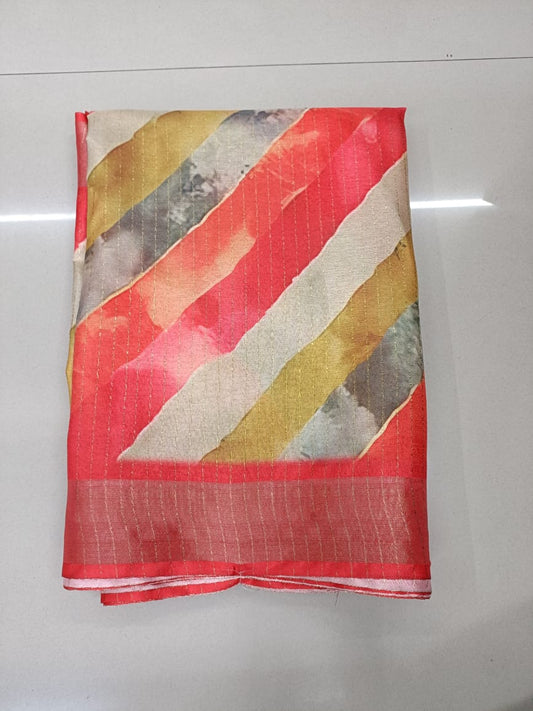 Handloom Recozari Silk Saree – Ruby Red, Silver Zari Border (Design 155)