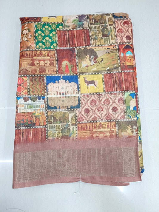Handloom Recozari Silk Saree – Aqua Blue with Mustard Yellow accents, Zari Border (Design 050)