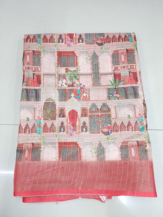 Handloom Recozari Silk Saree – Mustard Yellow with Rust Orange accents, Zari Border (Design 078)