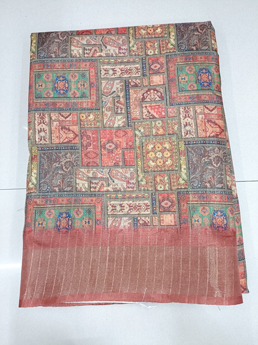 Handloom Recozari Silk Saree – Ruby Red with Crimson Red accents, Silver Zari Border (Design 079)