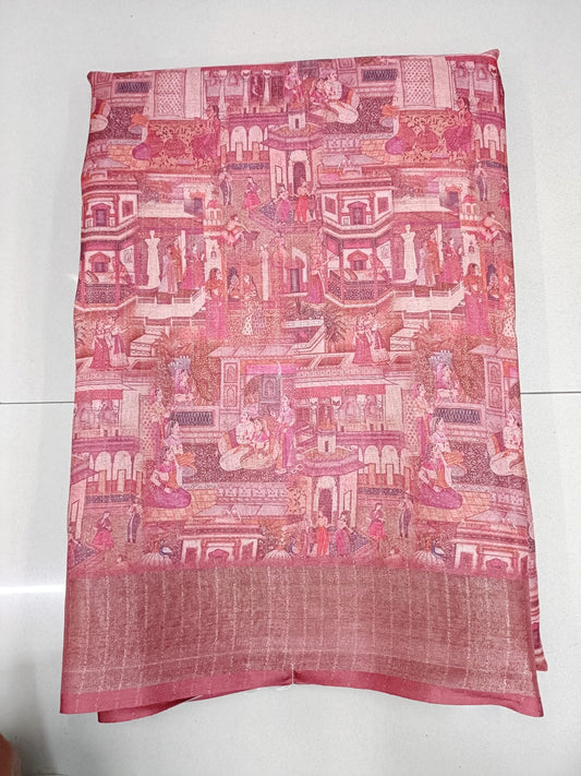 Handloom Recozari Silk Saree – Ruby Red, Zari Border (Design 128)