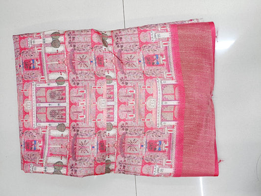 Handloom Recozari Silk Saree – Magenta Pink with Cobalt Blue accents, Silver Zari Border (Design 016)