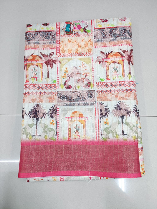 Handloom Recozari Silk Saree – Ruby Red, Zari Border (Design 154)