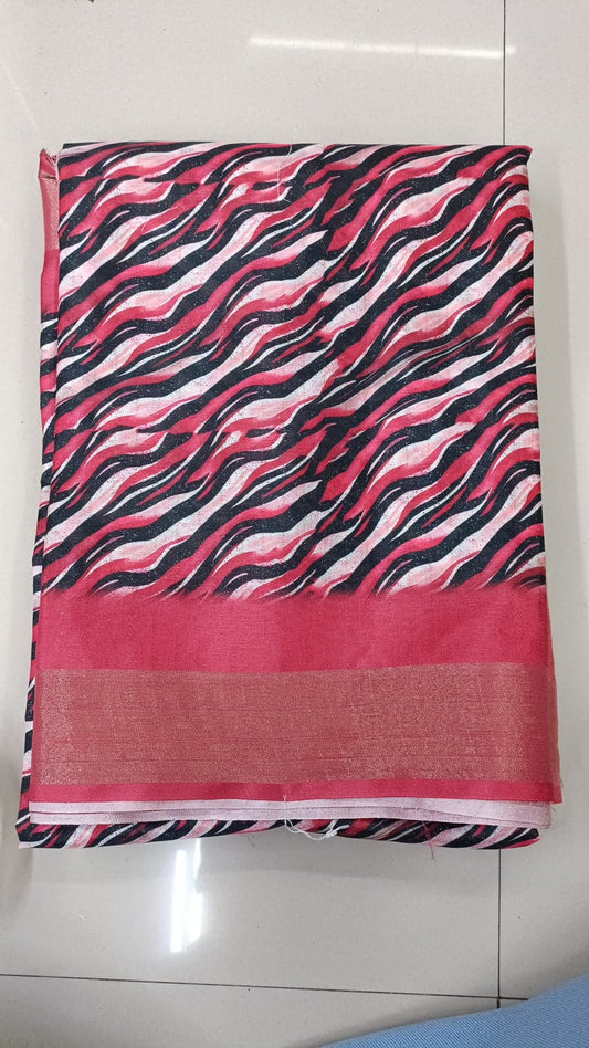 Handloom Recozari Silk Saree – Ruby Red, Silver Zari Border (Design 097)