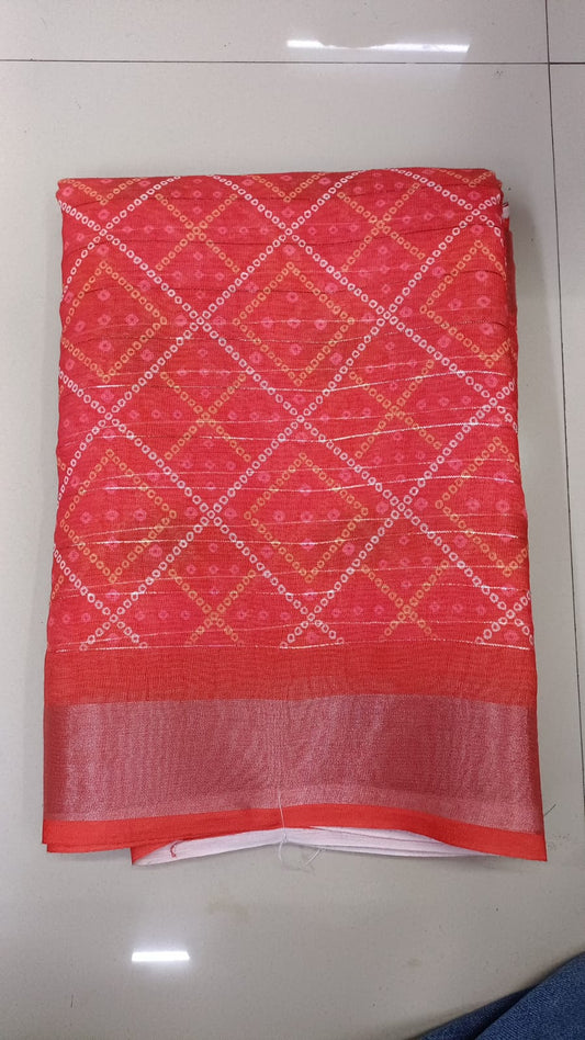 Handloom Recozari Silk Saree – Ruby Red with Magenta Pink accents, Silver Zari Border (Design 130)