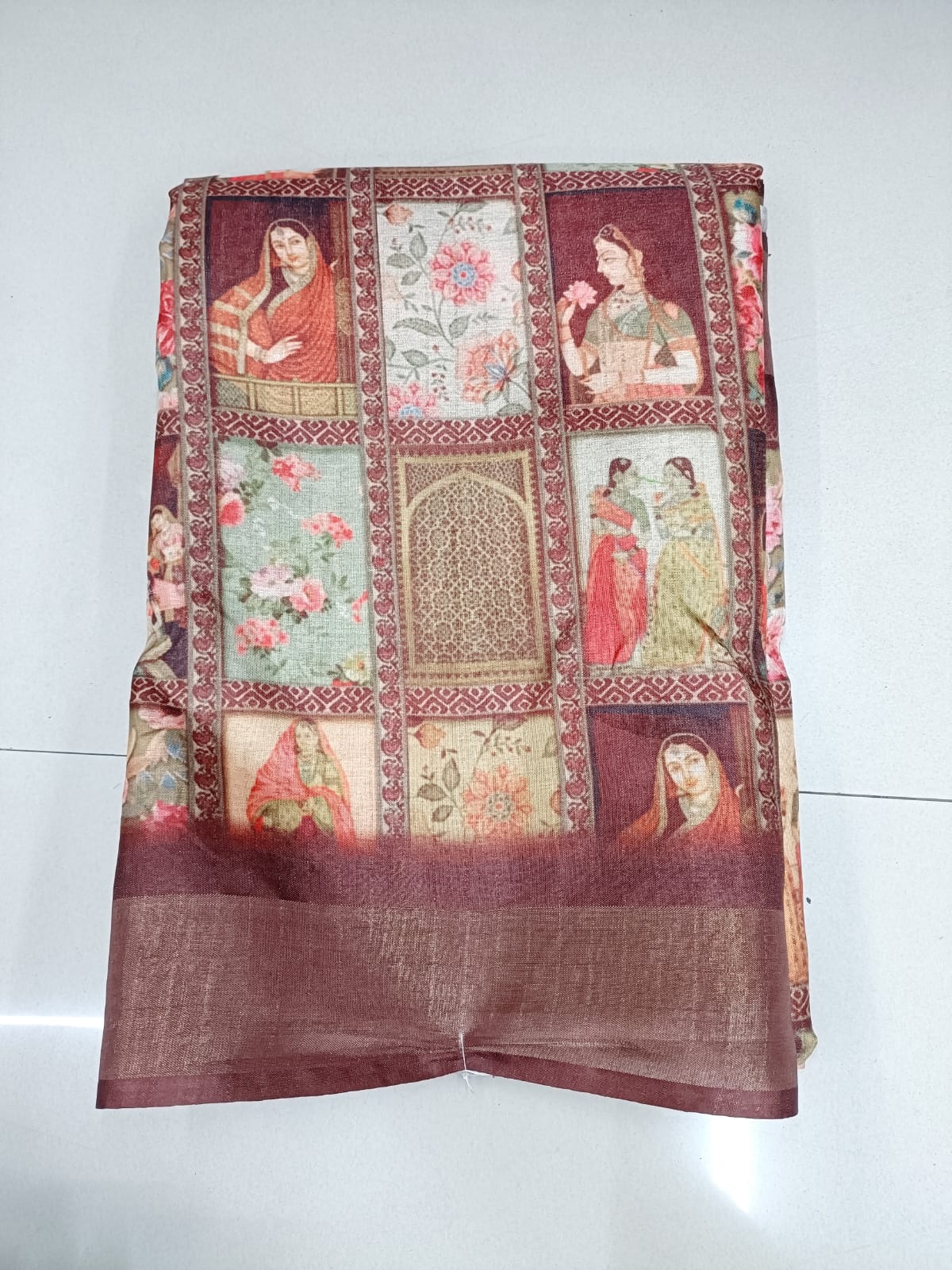 Handloom Recozari Silk Saree – Ruby Red with Silver Grey accents, Silver Zari Border (Design 208)