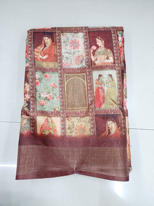 Handloom Recozari Silk Saree – Ruby Red with Silver Grey accents, Silver Zari Border (Design 208)