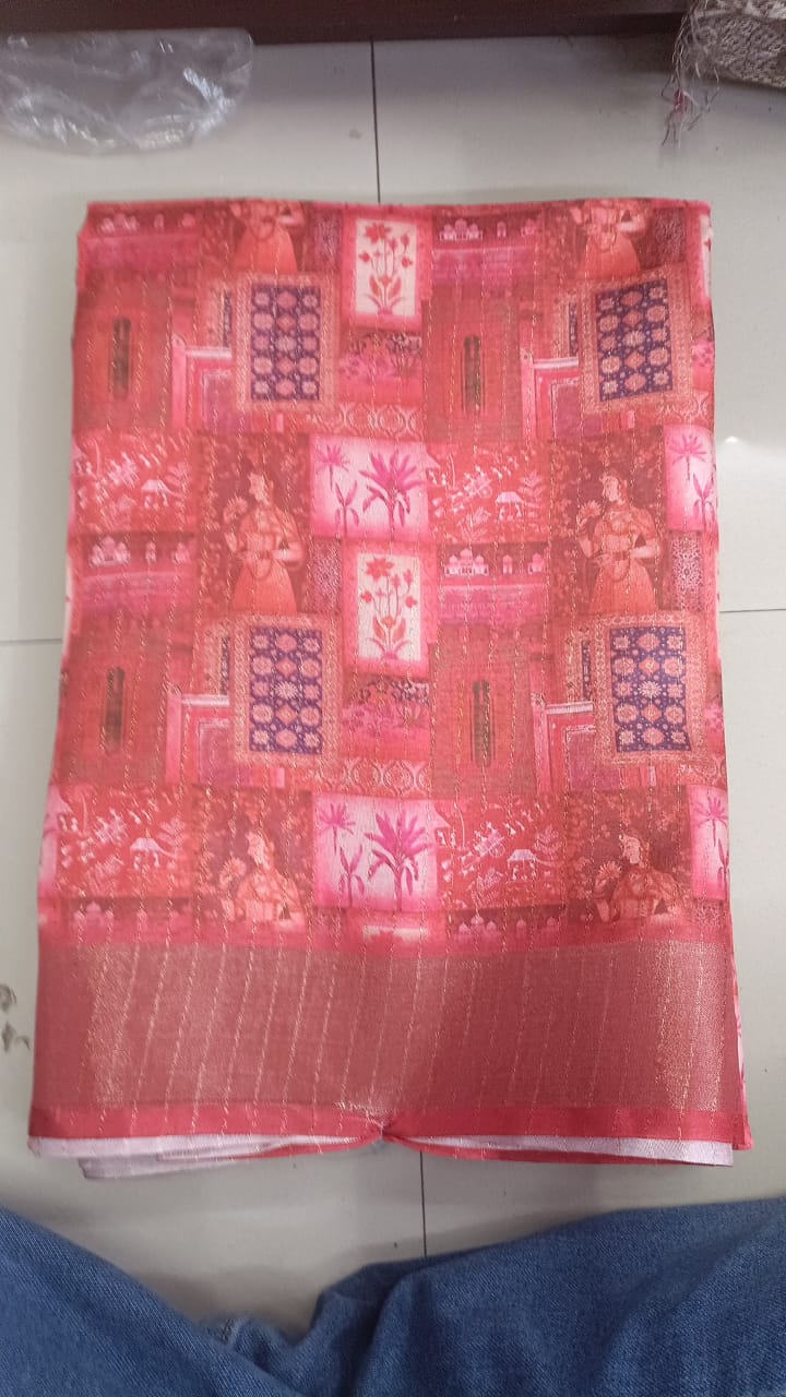 Handloom Recozari Silk Saree – Magenta Pink with Rust Orange accents, Zari Border (Design 041)