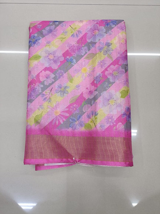 Handloom Recozari Silk Saree – Magenta Pink with Ruby Red accents, Silver Zari Border (Design 111)