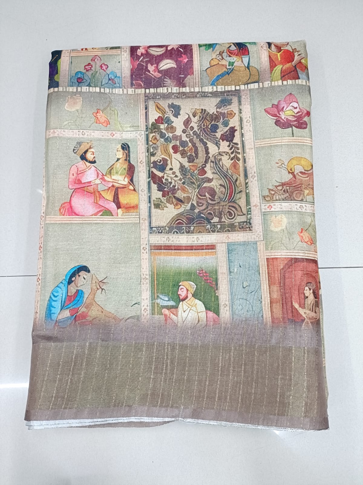 Handloom Recozari Silk Saree – Aqua Blue with Saffron Orange accents, Silver Zari Border (Design 118)