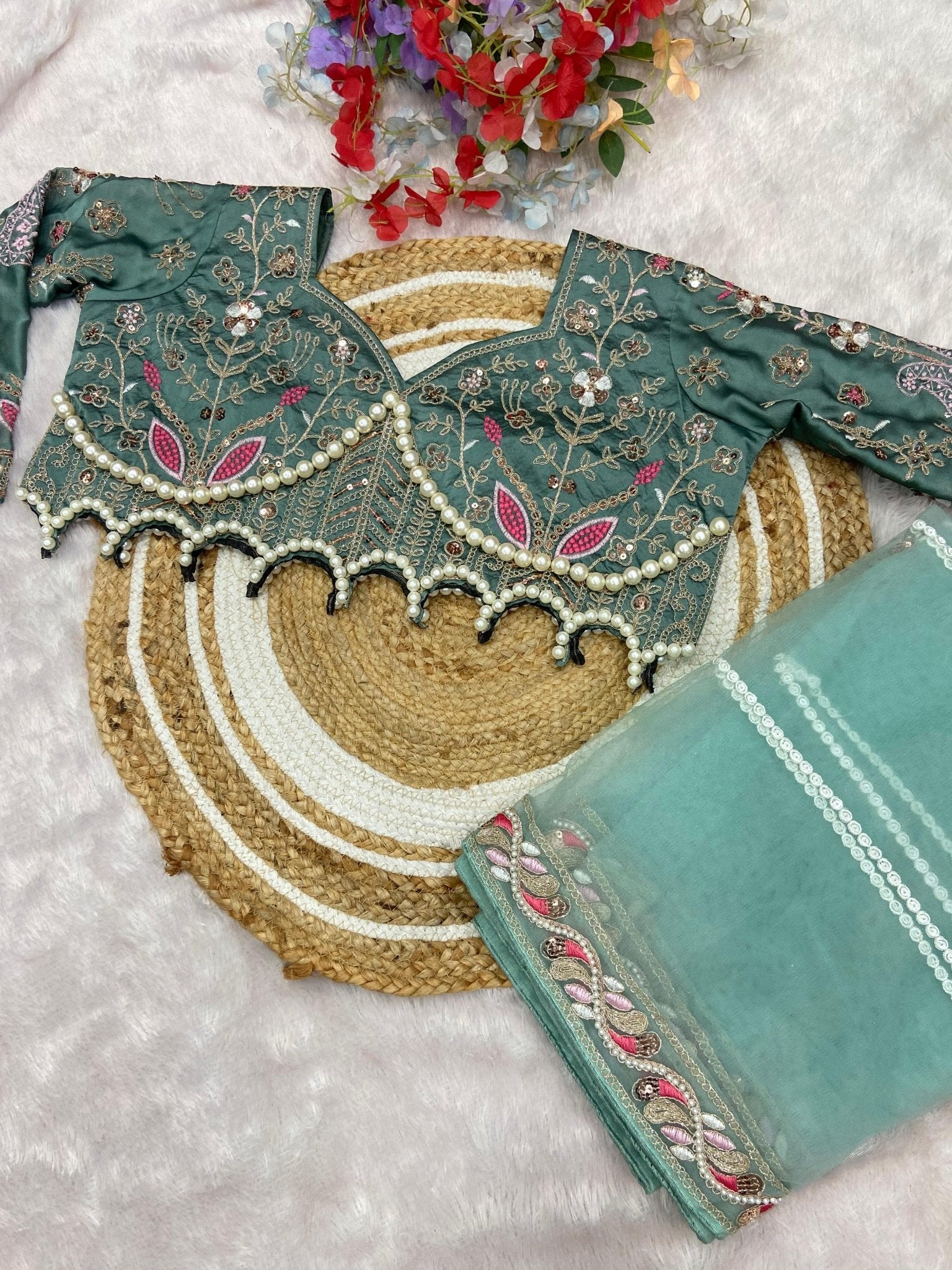 HOS ASN - 60 Designer Net Saree – Embroidery, Dori, Sequins & Hand Diamond Work Border - House Of ShiVisha