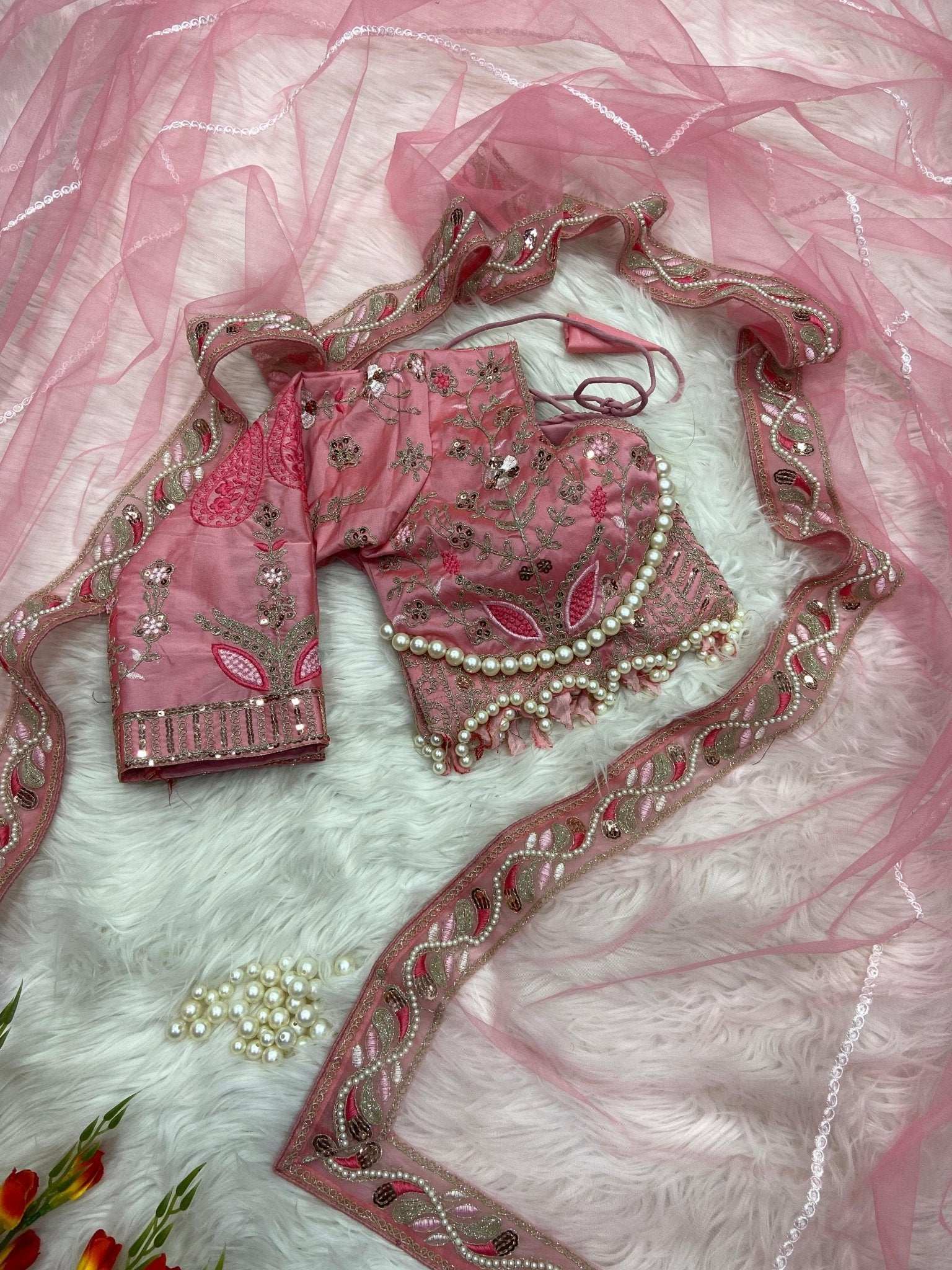 HOS ASN-60 Designer Net Saree – Embroidery, Dori, Sequins & Hand Diamond Work Border - House Of ShiVisha